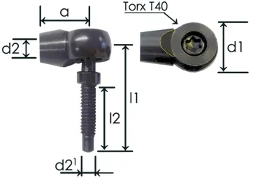 0819-GS part # 435T, Angle ball joint ends A8T — end fitting dimension drawing