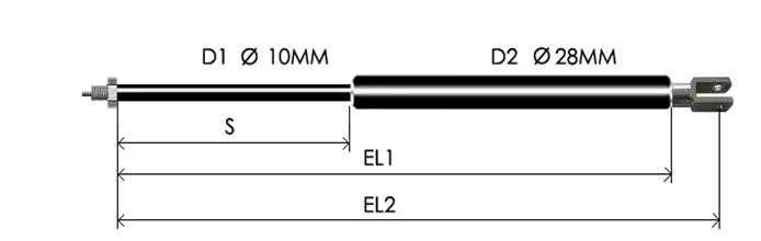 1028-EL part # 1628, Clevis end C10 — assembled spring drawing