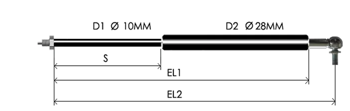 1028-EL part # 1638, Angle ball joint A10 — assembled spring drawing
