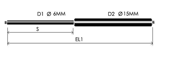 0615-GS part # 202, Threaded ends M6x1.00 — assembled spring drawing