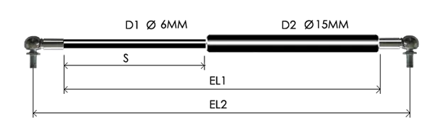 0615-GS part # 232, Angle ball joint ends A6 — assembled spring drawing