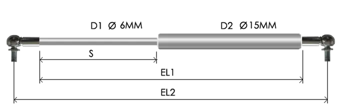 0615-STSL part # 232.3N, Angle ball joint ends A6.3N — assembled spring drawing