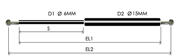 0615-GS part # 262, Metal ball socket ends B30 — assembled spring drawing