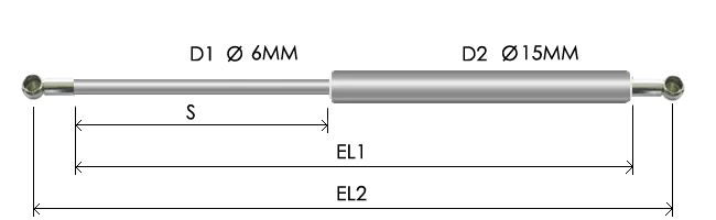 0615-STSL part # 262N, Metal ball socket ends B30N — assembled spring drawing