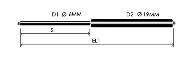 0619-GS part # 302, Threaded ends M6x1.00 — assembled spring drawing
