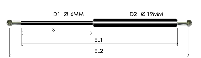 0619-GS part # 362, Metal ball socket ends B30 — assembled spring drawing