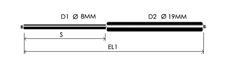 0819-GS part # 404, Threaded ends M6x1.00 — assembled spring drawing