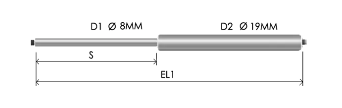 0819-STSL part # 405N, Threaded ends M8x1.25 — assembled spring drawing