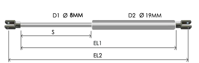 0819-STSL part # 425N, Clevis end C8N — assembled spring drawing