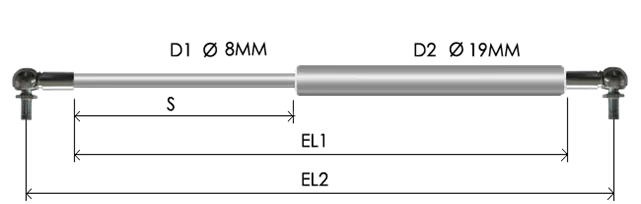 0819-STSL part # 435N, Angle ball joint ends A8N — assembled spring drawing