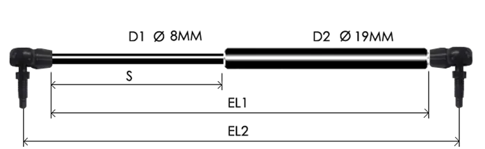 0819-GS part # 435T, Angle ball joint ends A8T — assembled spring drawing