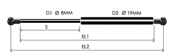 0819-GS part # 455, Metal ball socket ends B8 — assembled spring drawing