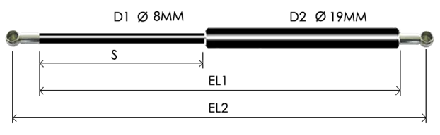 0819-GS part # 465, Metal ball socket ends B32 — assembled spring drawing
