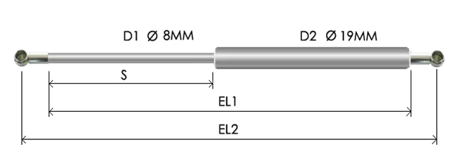 0819-STSL part # 465N, Metal ball socket ends B32N — assembled spring drawing
