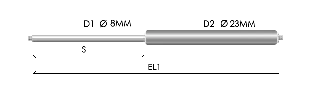 0823-STSL part # 505N, Threaded ends M8x1.25 — assembled spring drawing