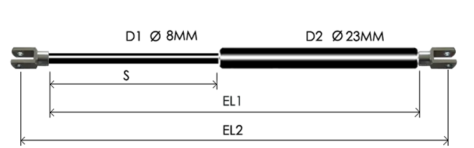 0823-GS part # 525, Clevis ends C8 — assembled spring drawing