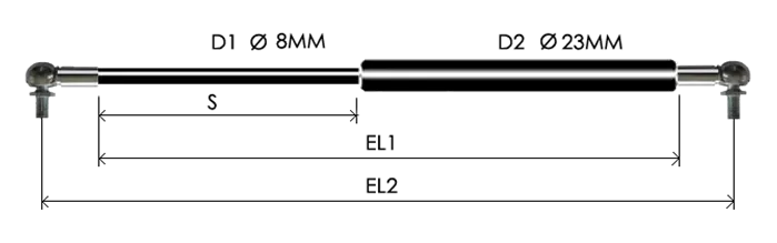 0823-GS part # 535, Angle ball joint ends A8 — assembled spring drawing