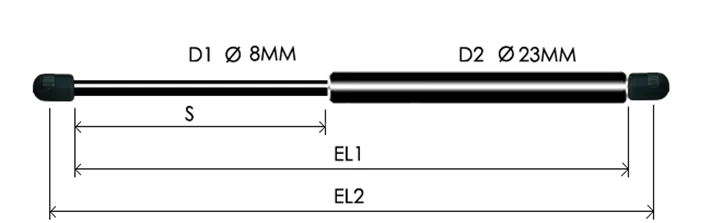 0823-GS part # 545, Nylon ball socket ends P8 — assembled spring drawing