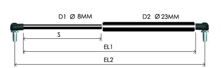 0823-GS part # 555.18, Metal ball joint ends B18 — assembled spring drawing