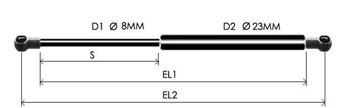 0823-GS part # 555, Metal ball socket ends B8 — assembled spring drawing