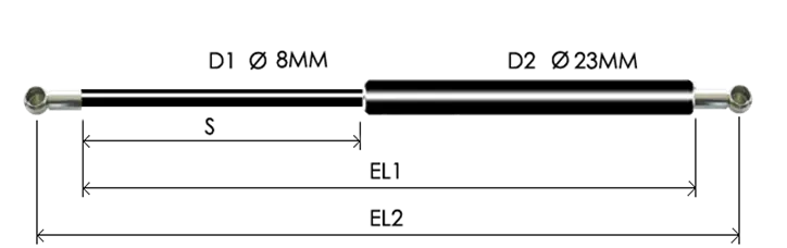 0823-GS part # 565, Metal ball socket ends B32 — assembled spring drawing