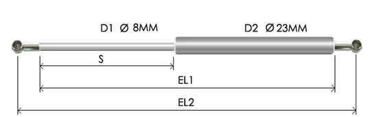 0823-STSL part # 565N, Metal ball socket ends B32N — assembled spring drawing
