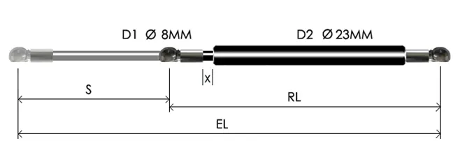 0823-GT part # 575.10, Metal ball socket ends B32 — assembled spring drawing