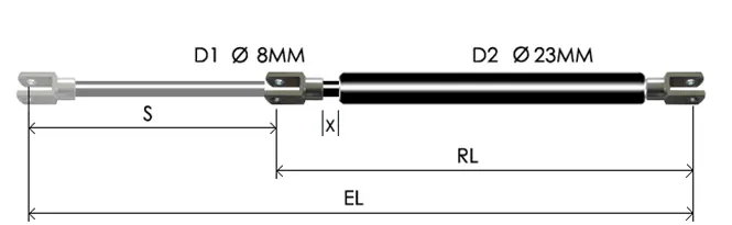 0823-GT part # 575.2, Clevis ends C8 — assembled spring drawing