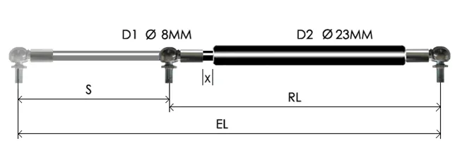 0823-GT part # 575.3, Angle ball joint ends A8 — assembled spring drawing