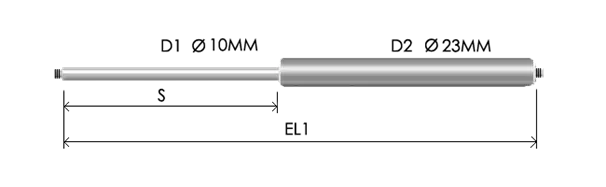 1023-STSL part # 605N, Threaded ends M8x1.25 — assembled spring drawing