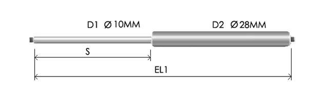 1028-STSL part # 608N, Threaded ends M8x1.25 — assembled spring drawing