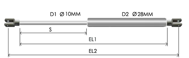 1028-STSL part # 628N, Clevis end C8N — assembled spring drawing
