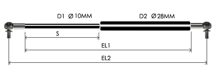 1028-GS part # 638, Angle ball joint ends A8 — assembled spring drawing