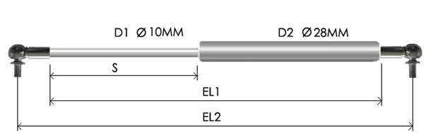 1028-STSL part # 638N, Angle ball joint ends A8N — assembled spring drawing