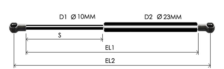 1023-GS part # 655, Metal ball socket ends B8 — assembled spring drawing