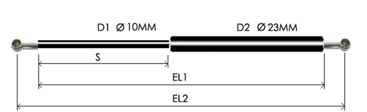 1023-GS part # 665, Metal ball socket ends B36 — assembled spring drawing