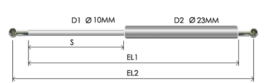1023-STSL part # 665N, Metal ball socket ends B36N — assembled spring drawing