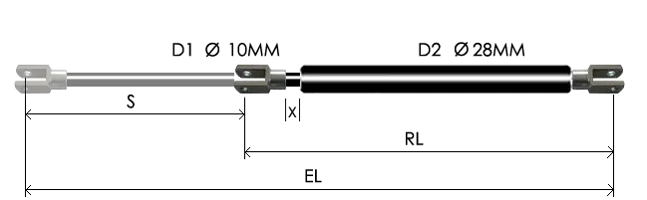 1028-GT part # 675.2, Clevis ends C8 — assembled spring drawing