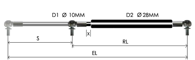 1028-GT part # 675.3, Angle ball joint ends A8 — assembled spring drawing