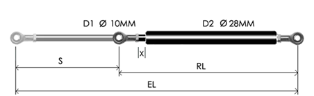 1028-GT part # 676.12, Rod end bearing RB10 — assembled spring drawing