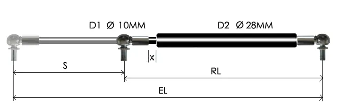 1028-GT part # 676.3, Angle ball joint ends A10 — assembled spring drawing