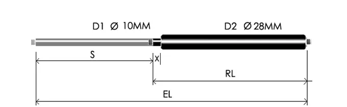 1028-GT part # 675, Threaded ends M8x1.25 — assembled spring drawing