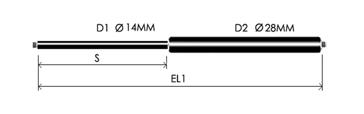 1428-GS part # 806, Threaded ends M8x1.25 — assembled spring drawing