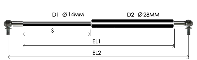 1428-GS part # 835, Angle ball joint ends A8 — assembled spring drawing