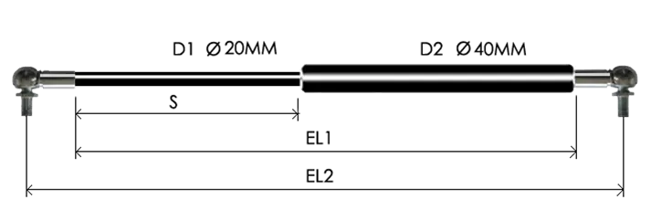 2040-GS part # 843, Angle ball joint ends A14 — assembled spring drawing