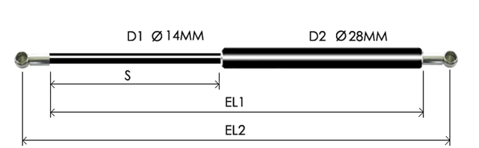 1428-GS part # 865, Metal ball socket ends B40 — assembled spring drawing