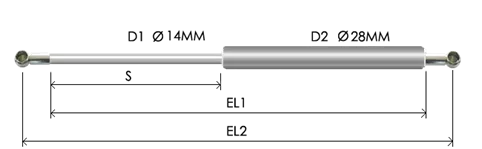 1428-STSL part # 865N, Metal ball socket ends B40N — assembled spring drawing