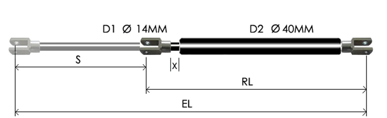 1440-GT part # 876.2, Clevis ends C14 — assembled spring drawing