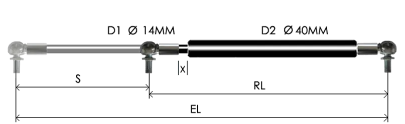 1440-GT part # 876.3, Angle ball joint ends A14 — assembled spring drawing